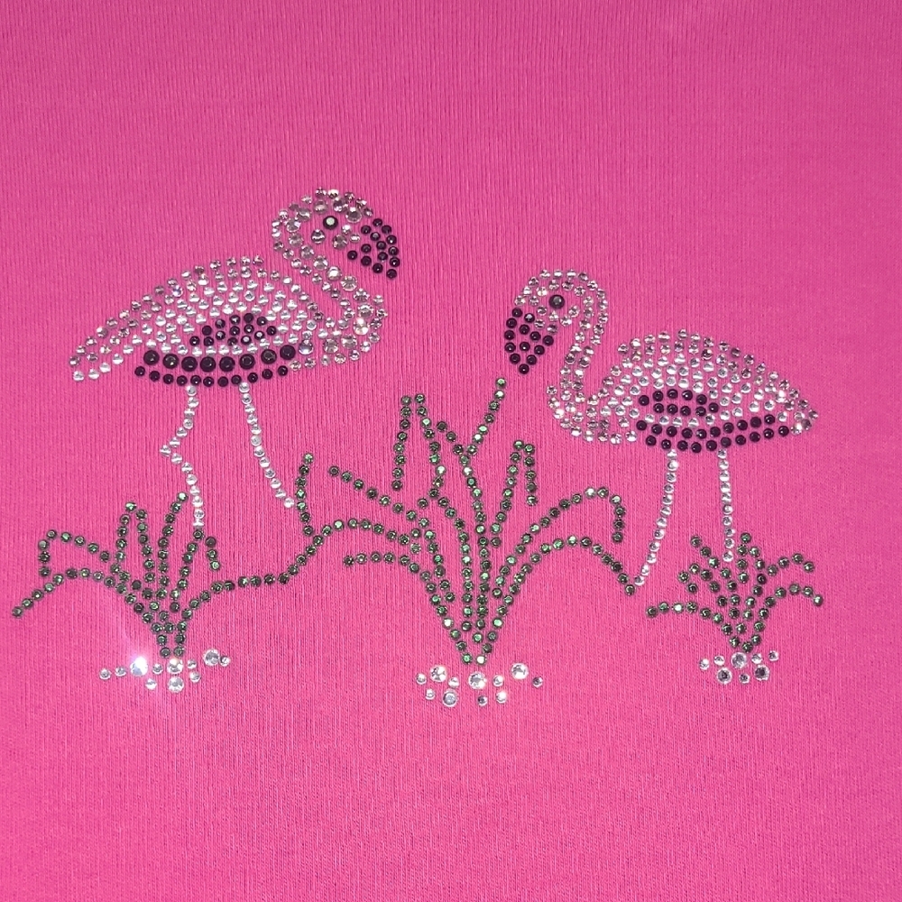 Pink Beaded Flamingo T-Shirt Short Sleeve 100% Cotton Boat Neck Collectors Item